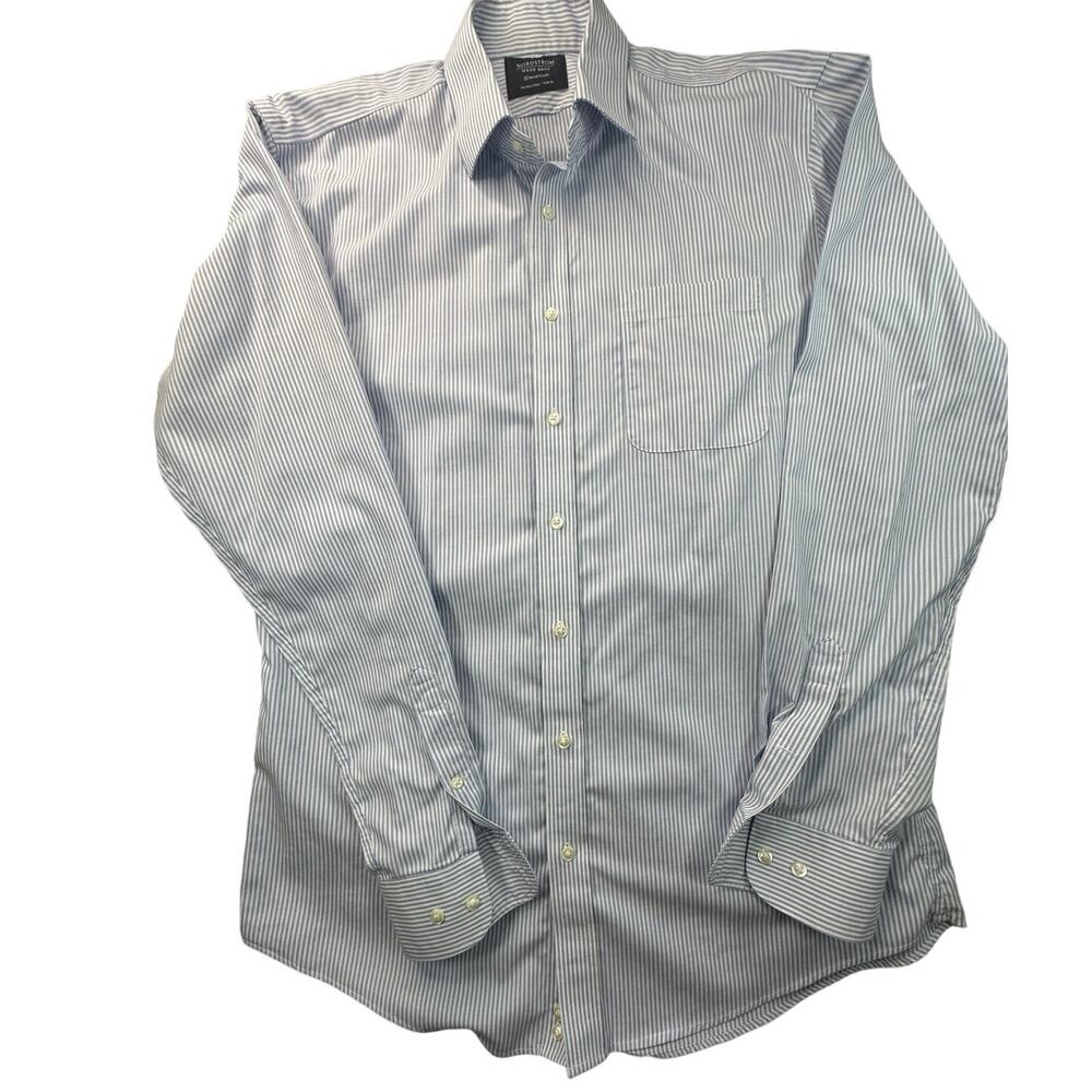 Nordstrom Blue White Striped Dress Shirt Smartcare Trim Fit 16
